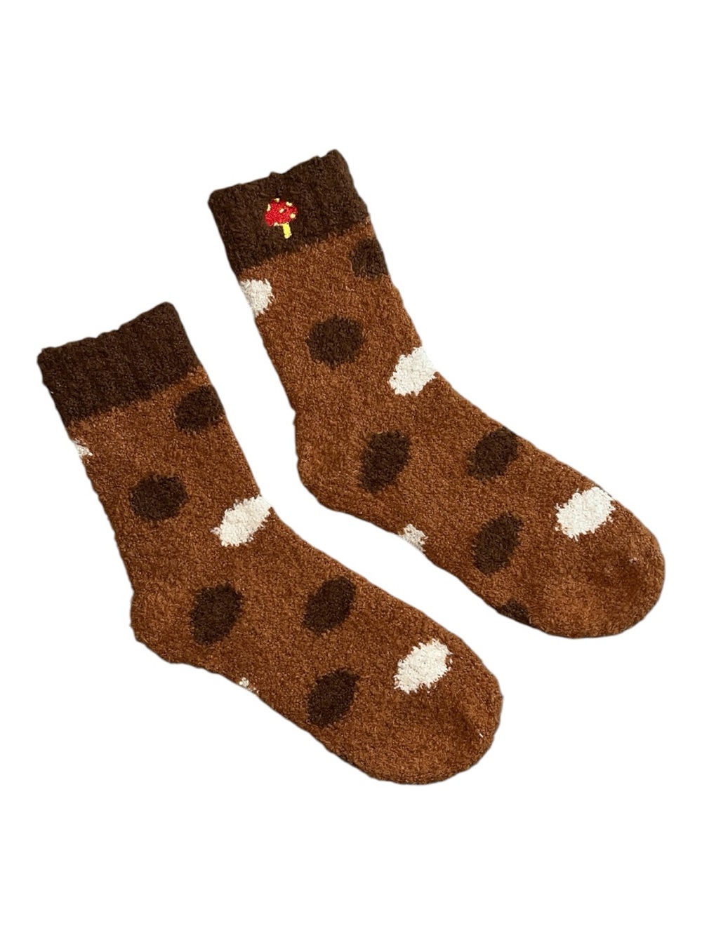 Cozy Brown Polka Dot Kids Socks - Soft Fuzzy Crew OS